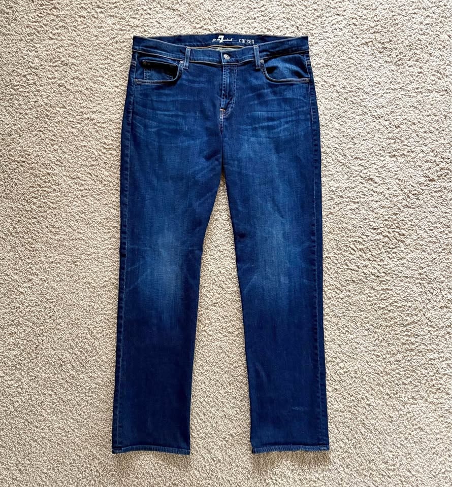 7 For All Mankind Carsen Men's Size 38 Straight Jeans Dark Indig