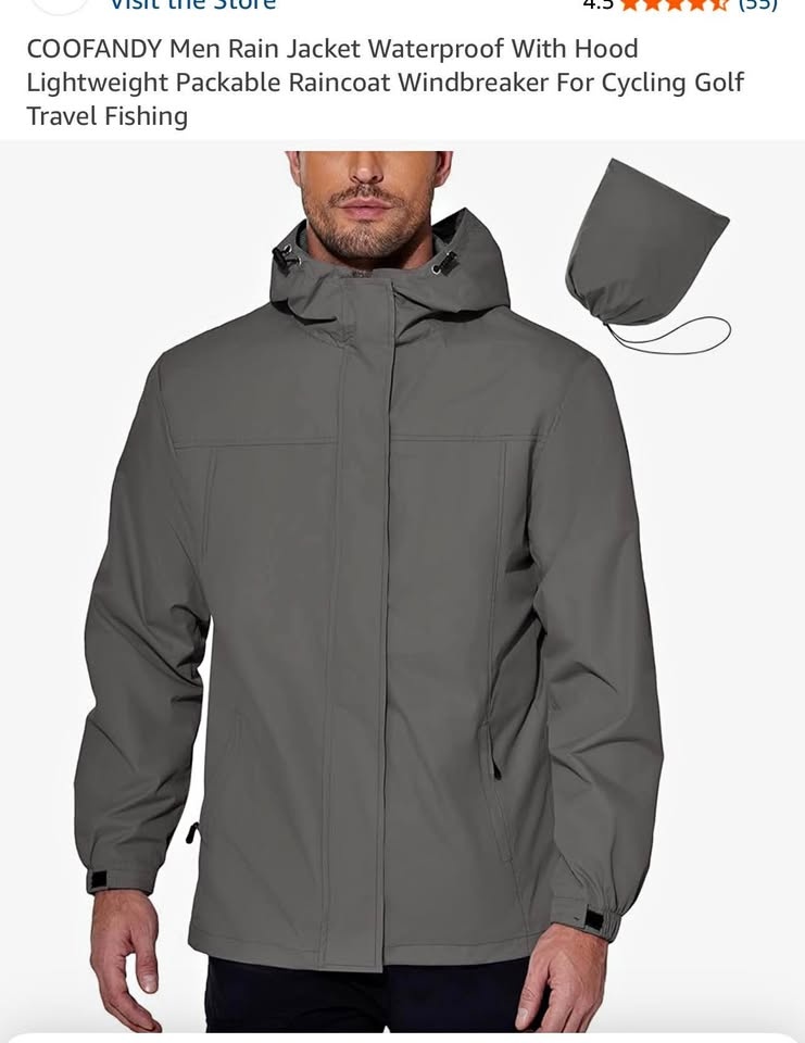 COOFANDY Men's Waterproof Rain Jacket with Hood - Size XXL