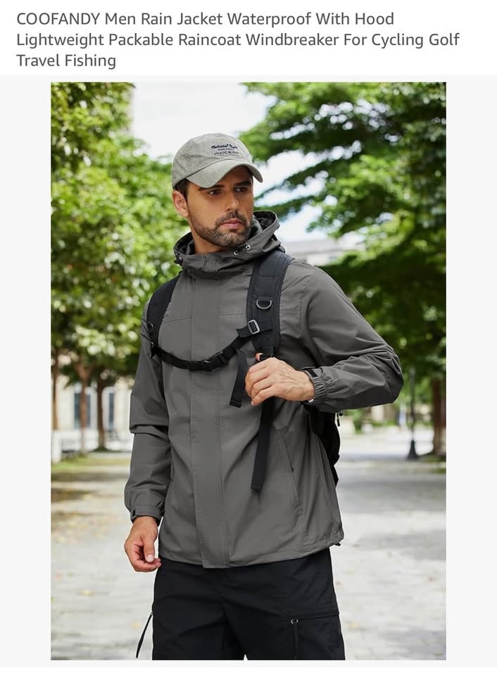 COOFANDY Men's Waterproof Rain Jacket with Hood - Size XXL - photo 2