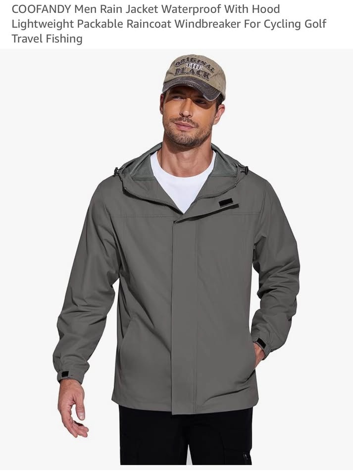 COOFANDY Men's Waterproof Rain Jacket with Hood - Size XXL - photo 3