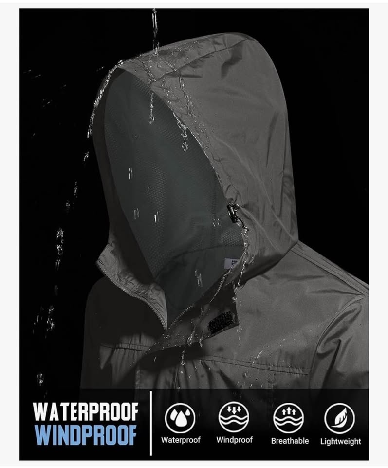 COOFANDY Men's Waterproof Rain Jacket with Hood - Size XXL - photo 5