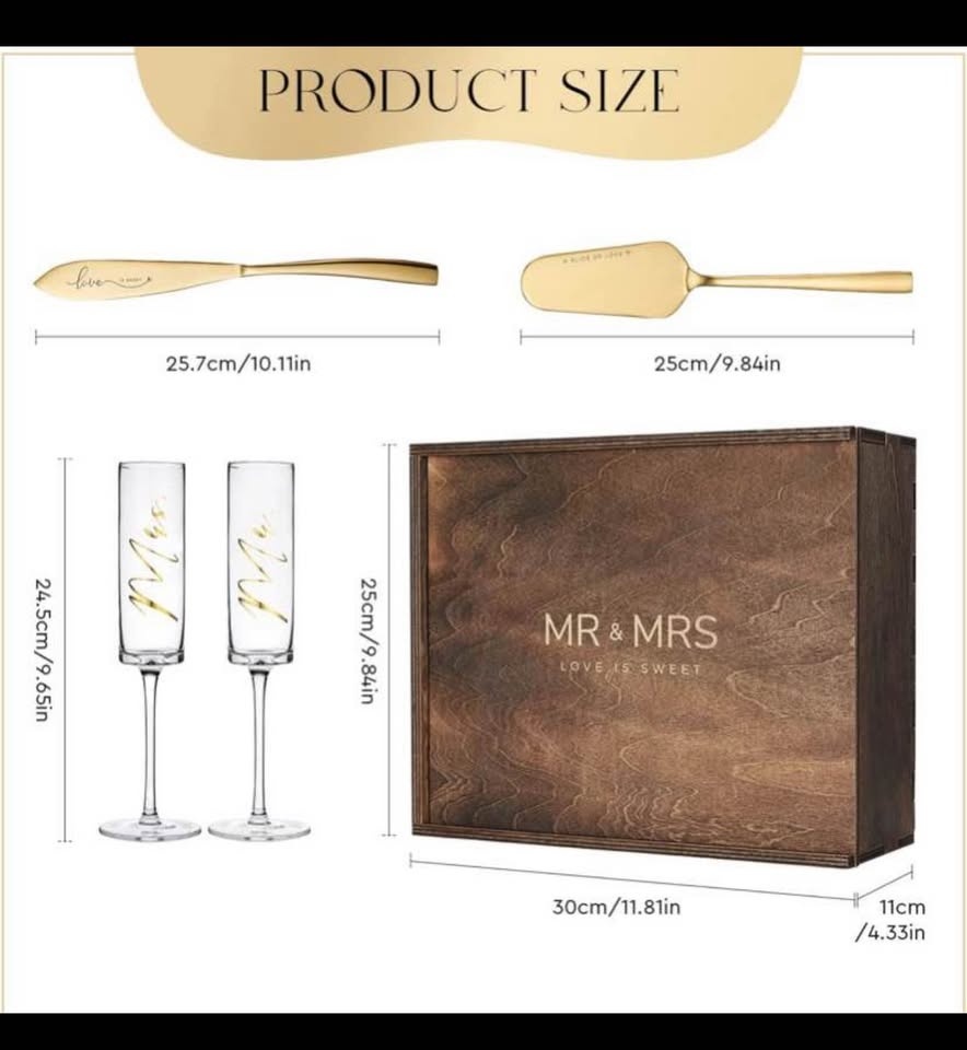 Brand New Engraved Wedding Glass & Cake Utensil Set - photo 2