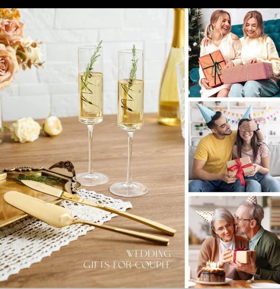 Brand New Engraved Wedding Glass & Cake Utensil Set - photo 4