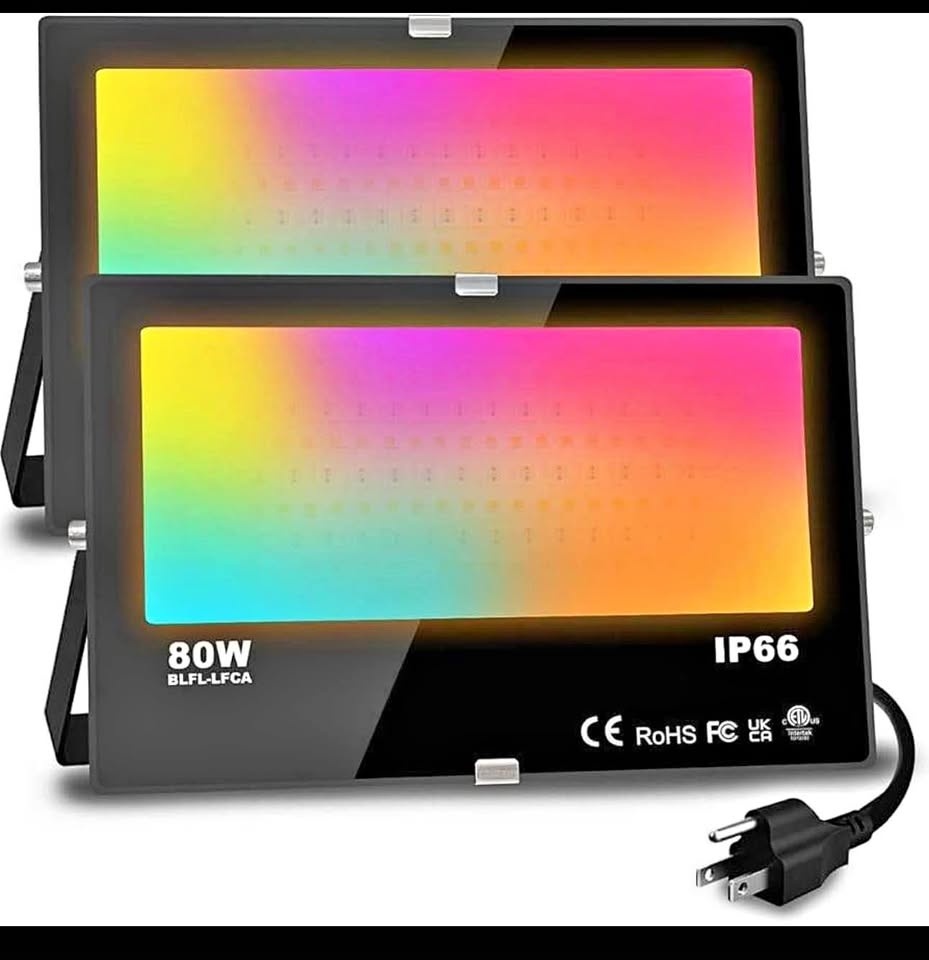 2 Pack Smart LED Outdoor Floodlights (800W)