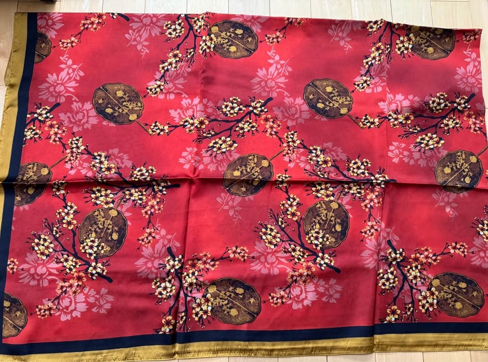 BRAND NEW Large Red Fashion Scarf - Cherry Blossom Pattern - photo 2