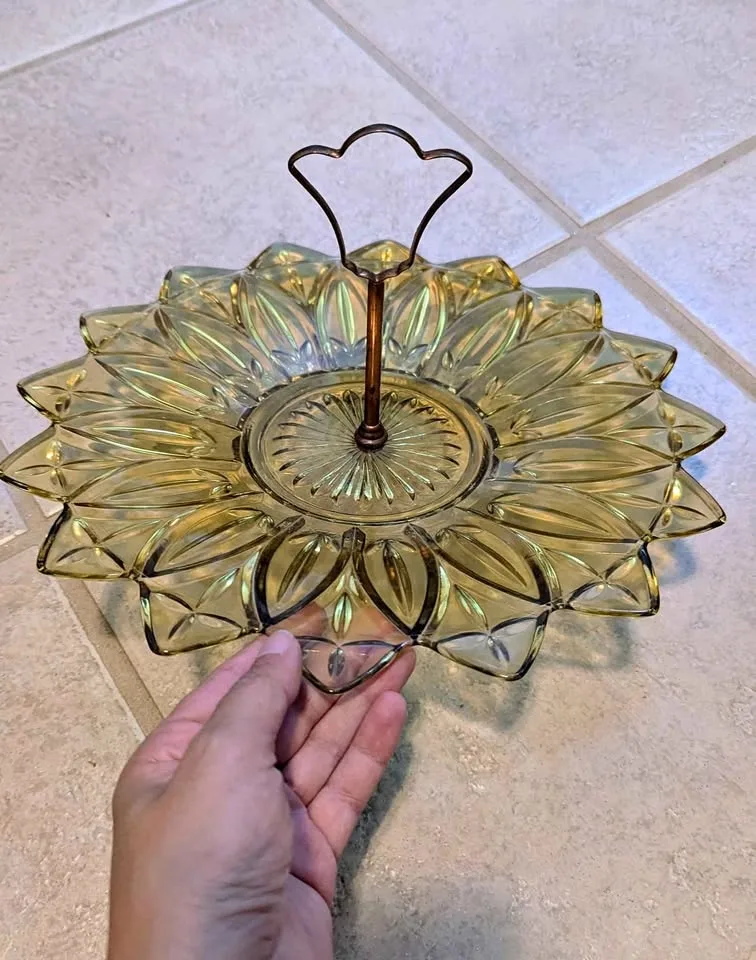 Vintage Amber Glass Tidbit Tray – Mid-Century Serving Plate thumbnail