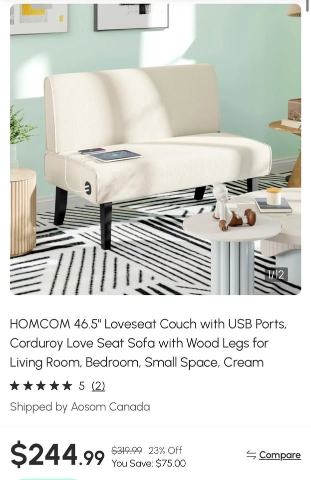 46.5" Loveseat Couch with USB Ports - Brand New! - photo 2