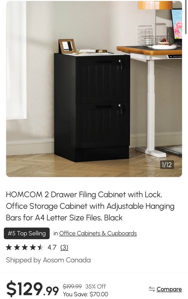 Brand New Assembled 2 Drawer Filing Cabinet with Lock! - photo 2