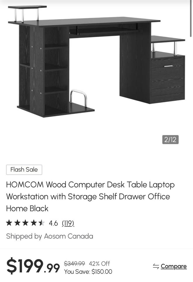 Brand New Assembled Black Wood Computer Desk! - photo 2