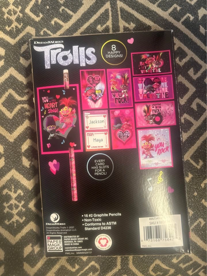 DreamWorks Trolls Valentines 16 Cards & Pencils New - photo 2