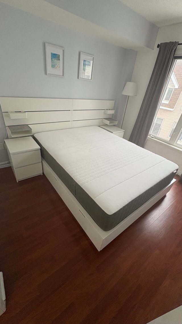IKEA NORDLI Queen Bed Frame + Mattress + 2 Nightstands