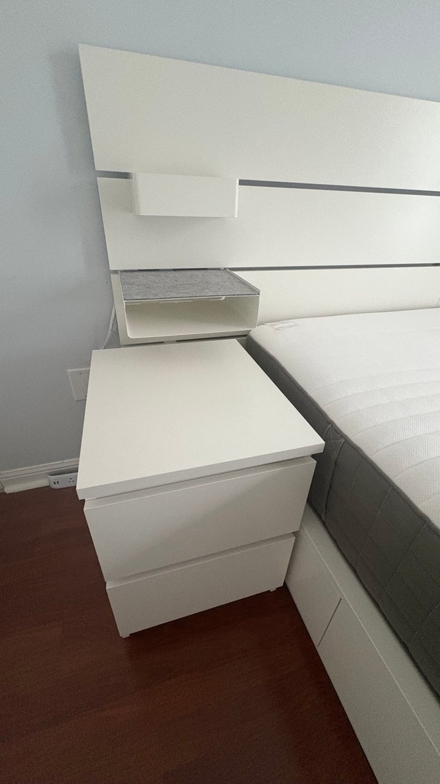 IKEA NORDLI Queen Bed Frame + Mattress + 2 Nightstands - photo 2