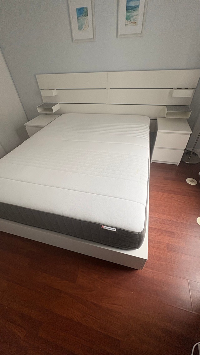 IKEA NORDLI Queen Bed Frame + Mattress + 2 Nightstands - photo 4