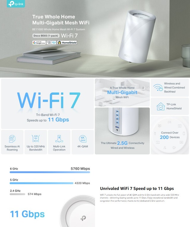 TP-Link Tri-Band WiFi 7 Mesh Router (Deco BE65)