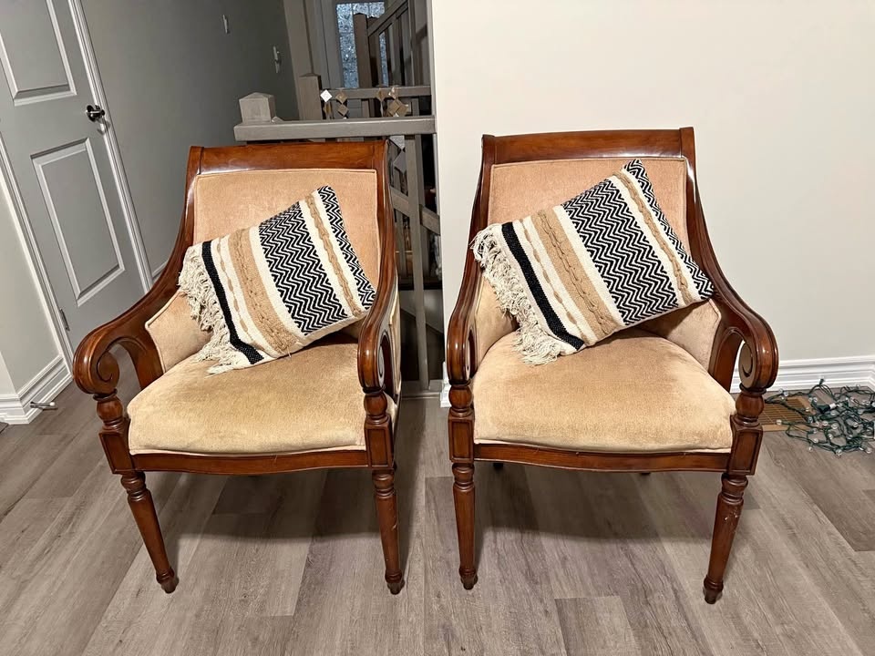 Pair of Upholstered Wooden Accent Chairs