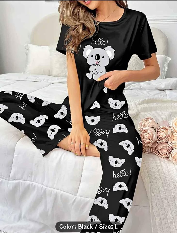 Size Large Cute Koala Cartoon Print Pajama Set
