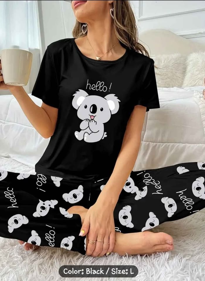 Size Large Cute Koala Cartoon Print Pajama Set - photo 2