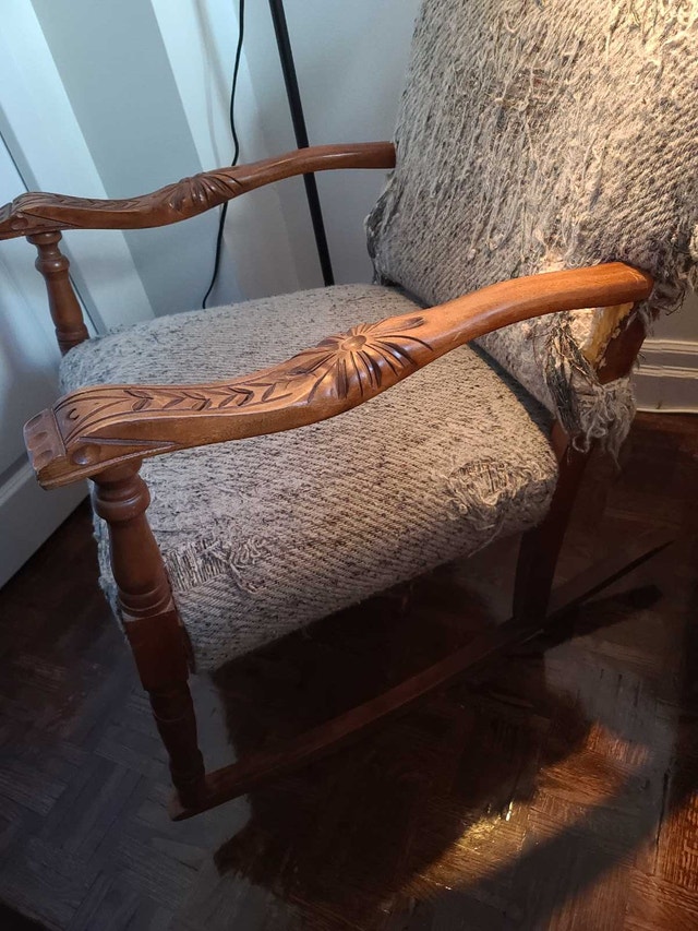 Antique Carved Rocking Chair - Solid Frame (Upholstery Project)