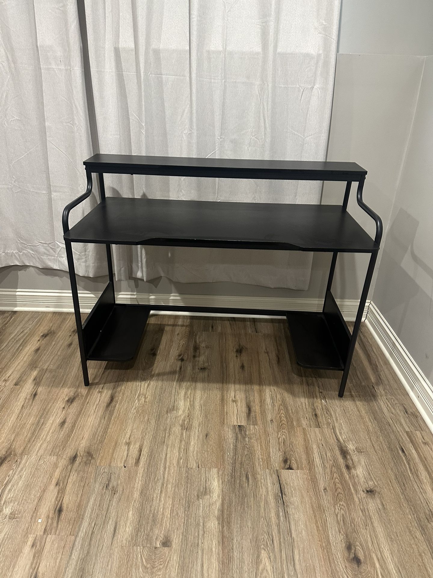 Modern Gaming Desk with Upper Shelf & Storage