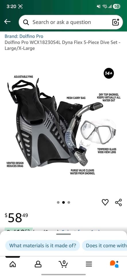 Brand New Dolfino 5 pcs Snorkeling Set Large/XL 14 yrs+ - photo 3