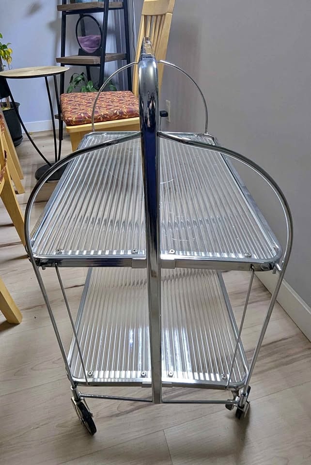 Chrome and Glass Folding Bar Cart/Shelf
