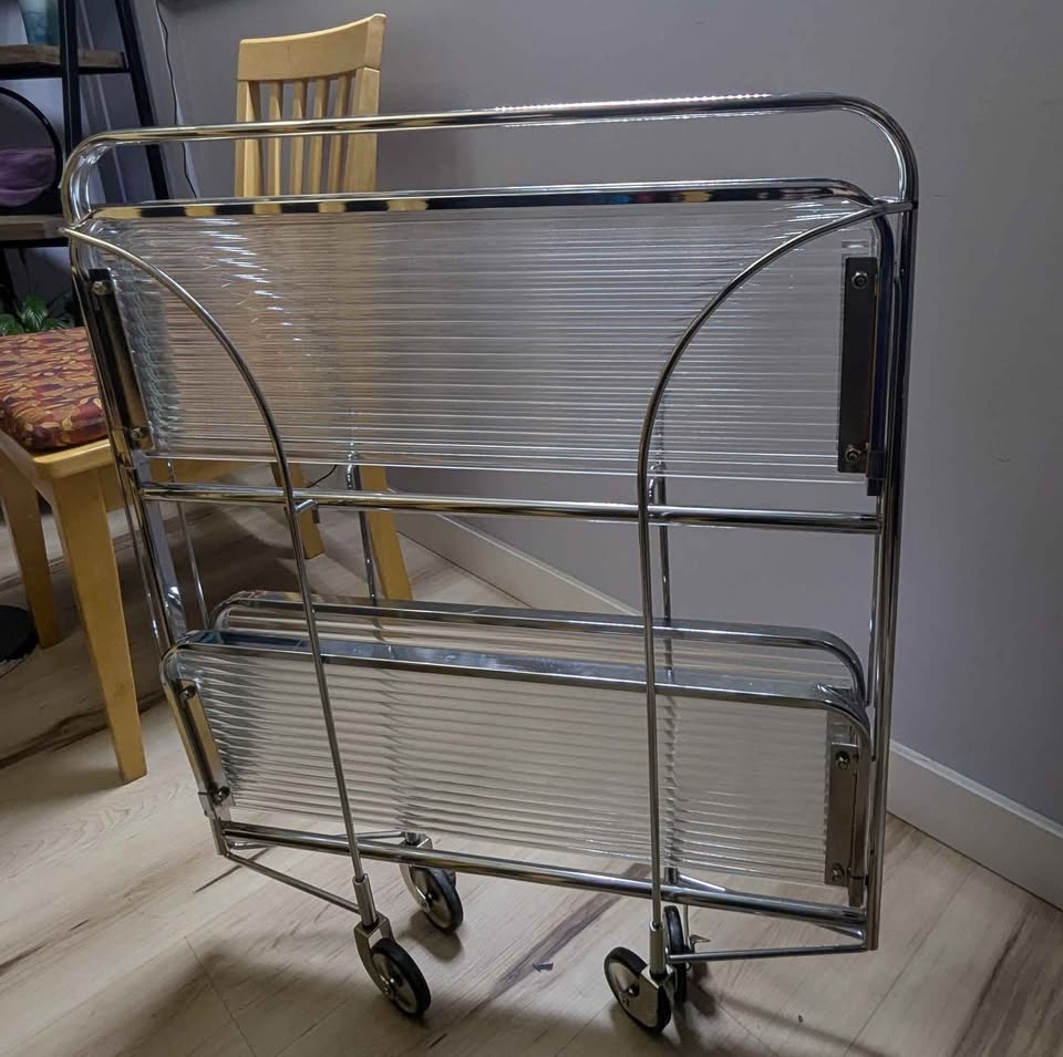 Chrome and Glass Folding Bar Cart/Shelf - photo 4