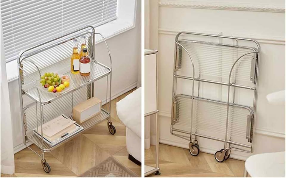 Chrome and Glass Folding Bar Cart/Shelf - photo 5
