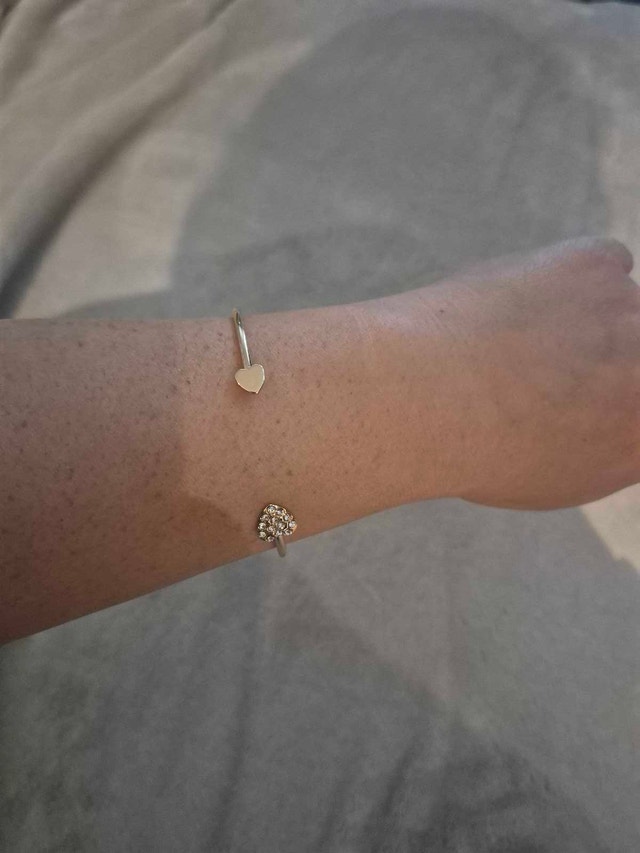 Gold Tone Bangle Bracelet with Heart Details - photo 4