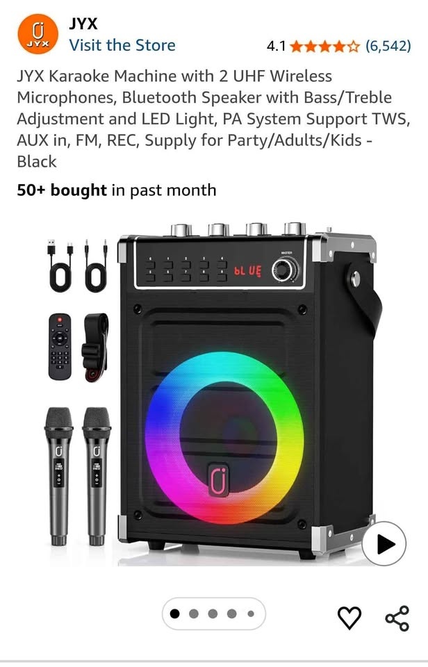 NEW-JYX Karaoke Machine with 2 Wireless Mics & Bluetooth Speaker