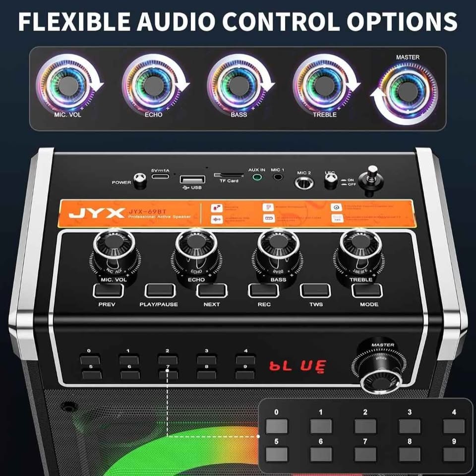 NEW-JYX Karaoke Machine with 2 Wireless Mics & Bluetooth Speaker - photo 4