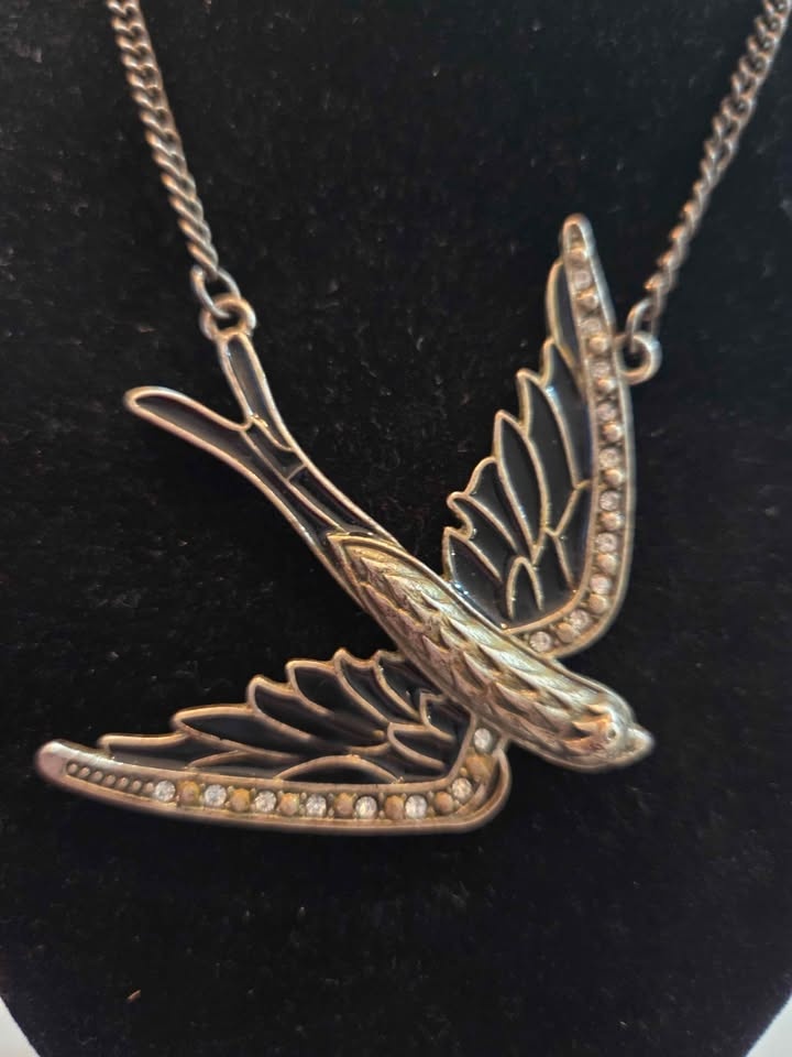 Statement Bird Necklace – Antique Tone with Crystal Accents - photo 2