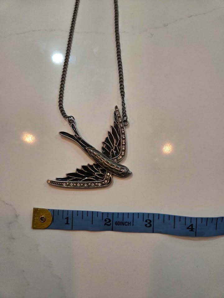 Statement Bird Necklace – Antique Tone with Crystal Accents - photo 4