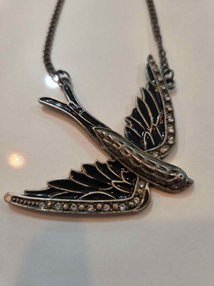 Statement Bird Necklace – Antique Tone with Crystal Accents - photo 5