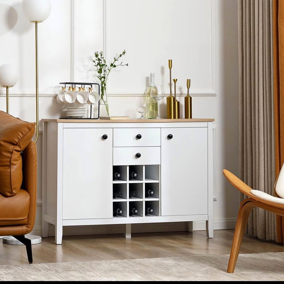 Buffet Cabinet, Rustic Kitchen Sideboard with Wine Rack