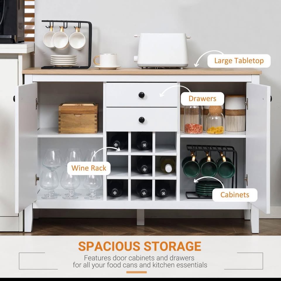 Buffet Cabinet, Rustic Kitchen Sideboard with Wine Rack - photo 4