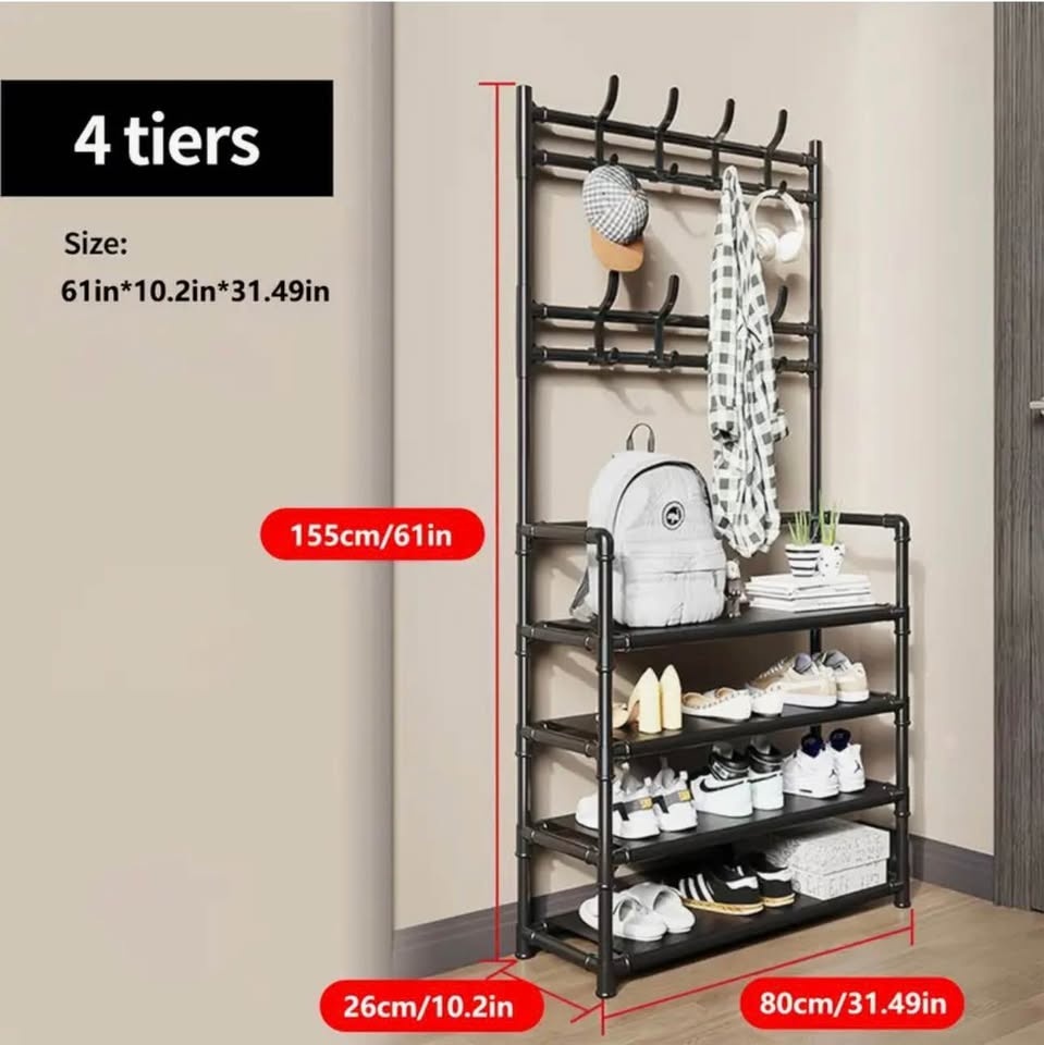 Brand new Black Metal Entryway Organizer Rack w/ Shoe Storage & - photo 3