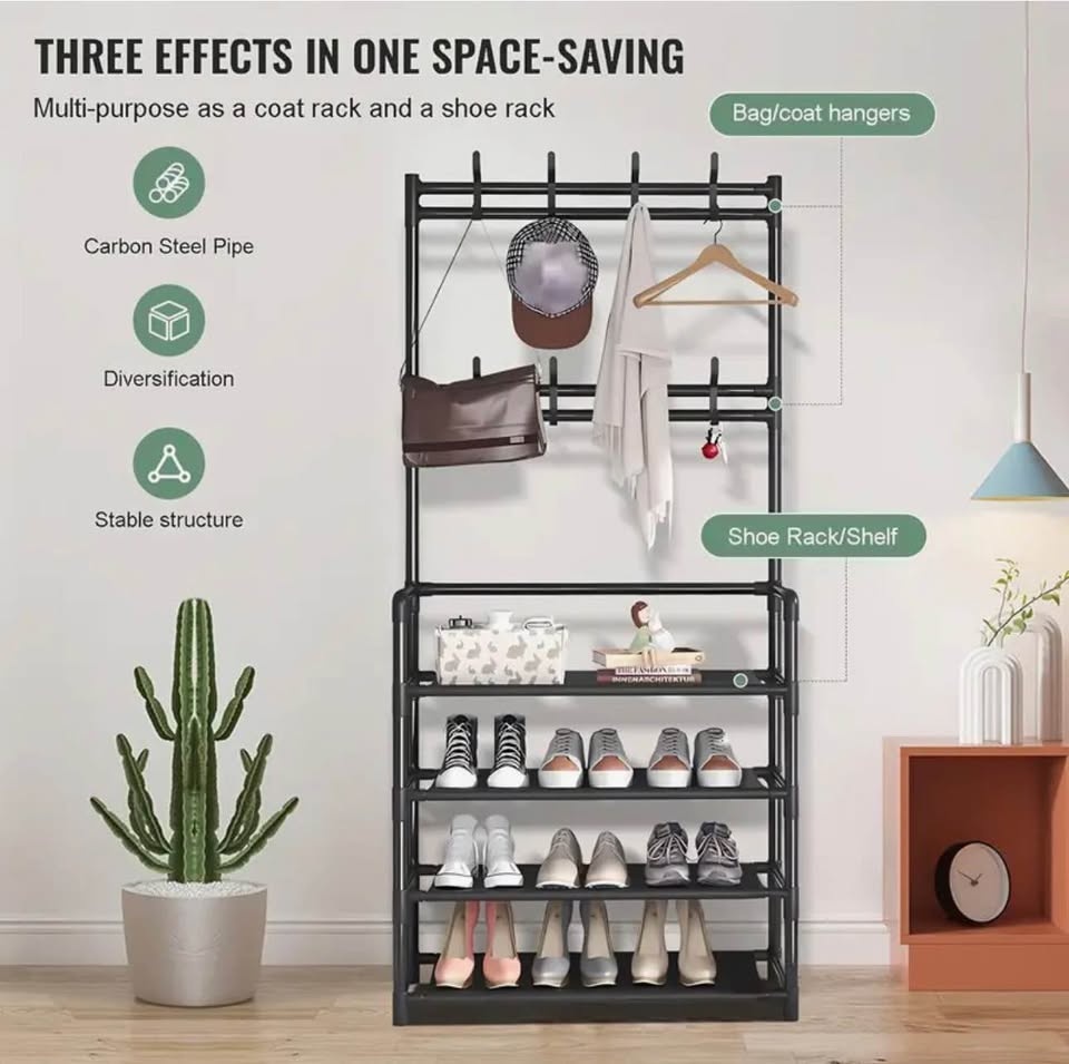 Brand new Black Metal Entryway Organizer Rack w/ Shoe Storage & - photo 4