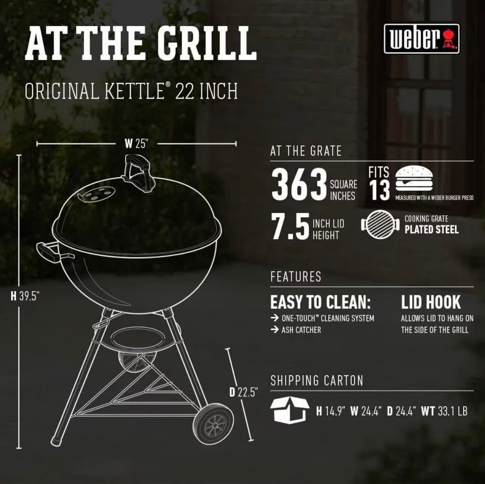 WEBER ORIGINAL CHARCOAL KETTLE GRILL BBQ ON WHEELS 22”- BNIB - photo 4