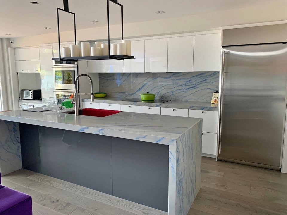 Quartz Blue Marble Countertop & Backsplash Set