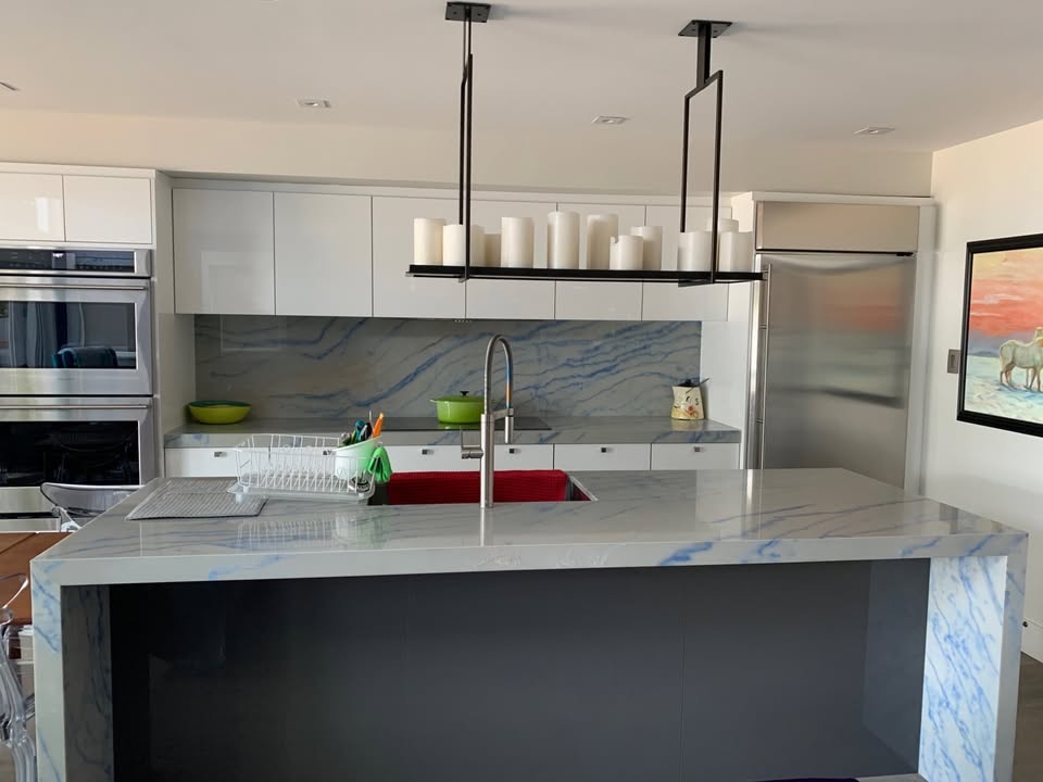 Quartz Blue Marble Countertop & Backsplash Set - photo 2