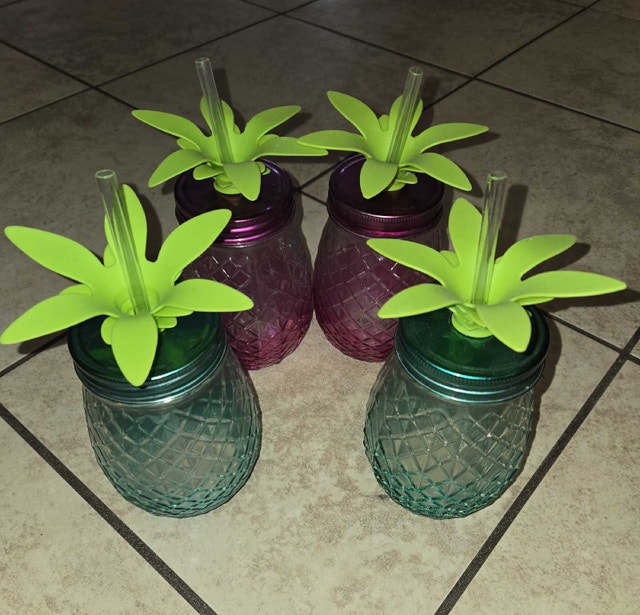4 Pineapple Mason Jar Glasses