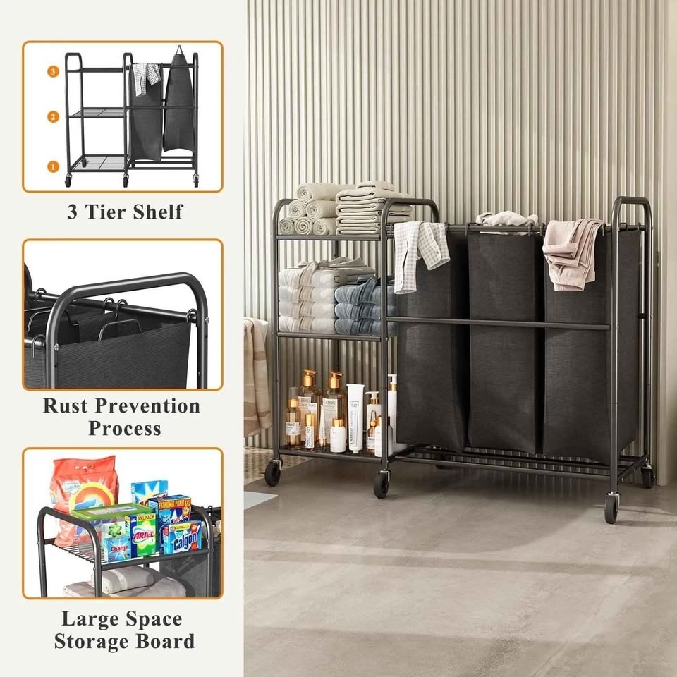 3 Bag Laundry Sorter Cart with Wheels - photo 3