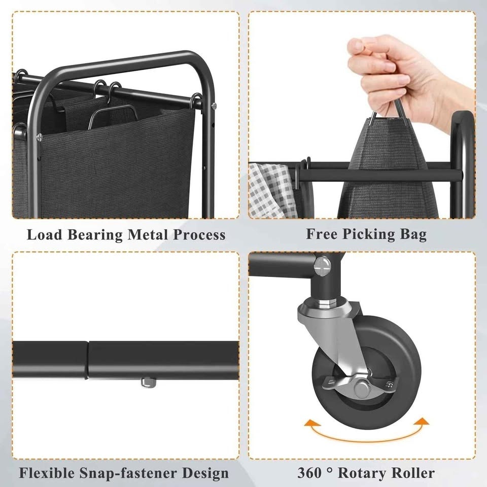 3 Bag Laundry Sorter Cart with Wheels - photo 4