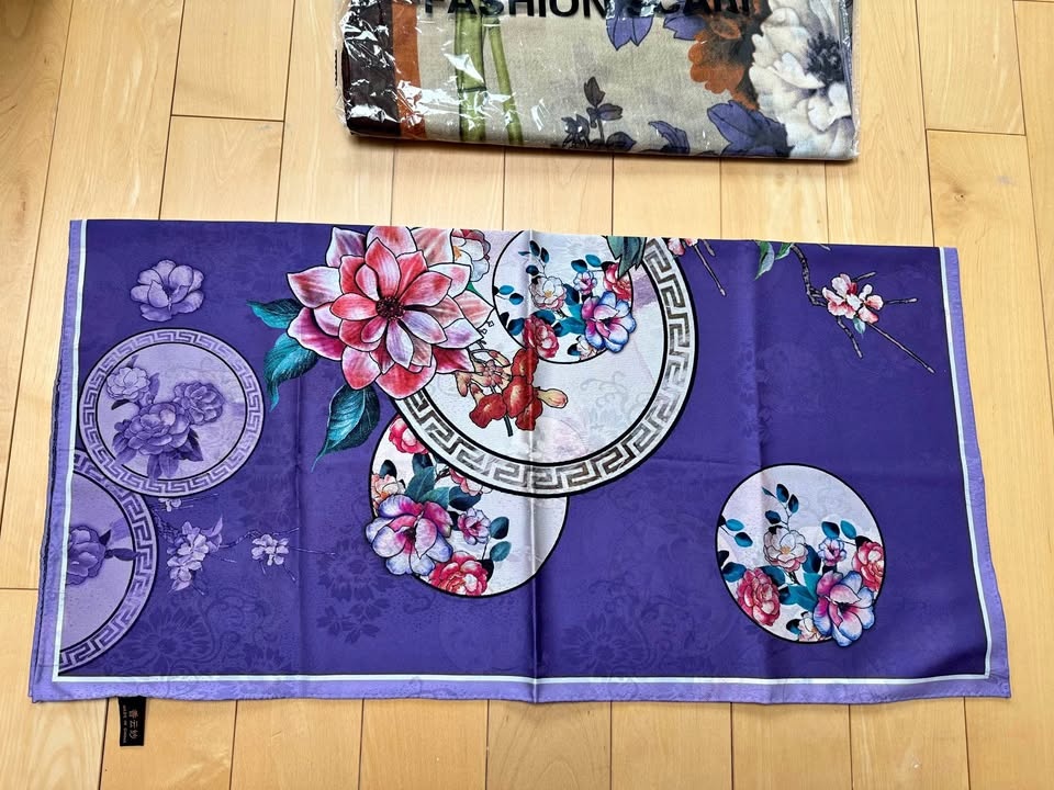 BRAND NEW Medium Purple Fashion Scarf - Floral Pattern