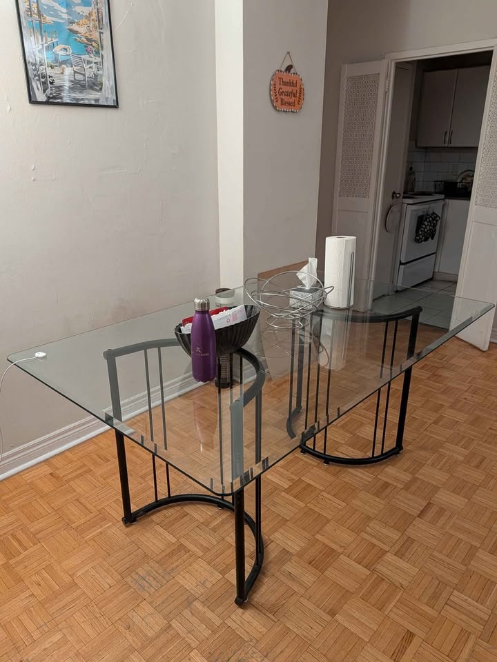Sleek Glass Top Dining/Console Table with Curved Black Metal Bas - photo 2