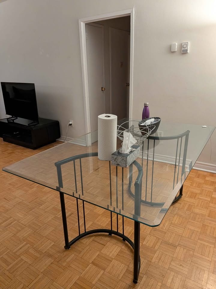 Sleek Glass Top Dining/Console Table with Curved Black Metal Bas - photo 3