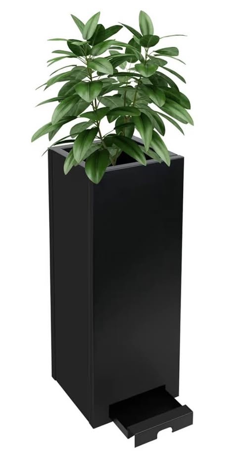 Tall metal planter, black with palm tree - photo 3
