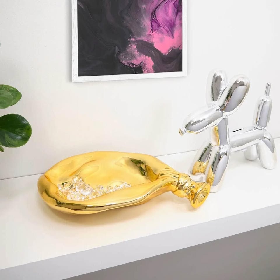 Deflated Balloon Bowl, Decorative Fruit Bowl - Gold - photo 3