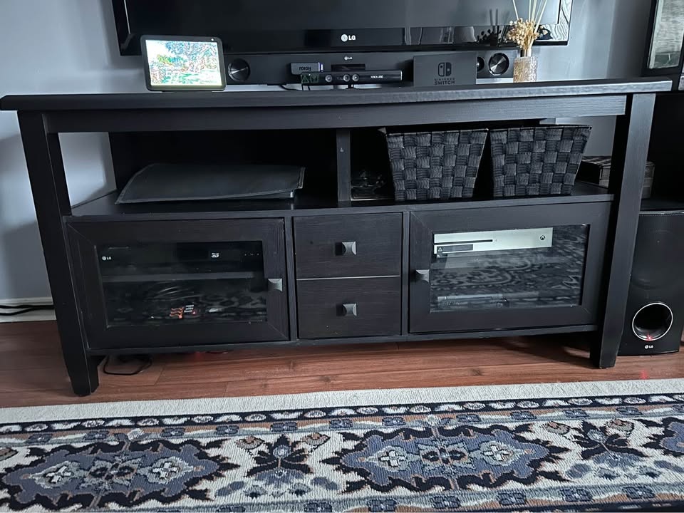 Black TV Stand Media Console with Storage - photo 2