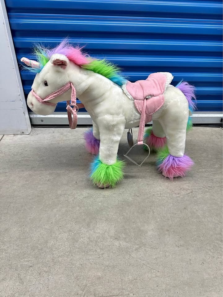 Unicorn Ride-On Toy Plush Rainbow Mane Pink Saddle